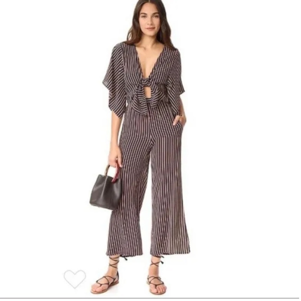 Faithfull the brand striped tie front jumpsuit